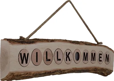 Produktbild von LED Willkommensschild, Holz Pinie, Batterie, Jute, L 60 cm