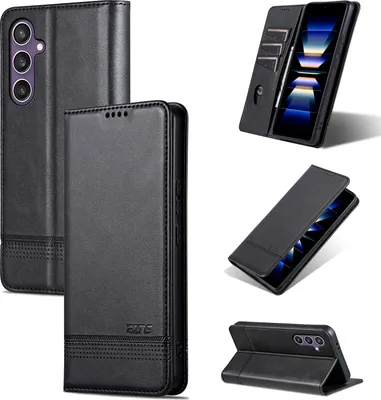 Produktbild von Leder Hülle für Samsung Galaxy A36 5G, Klapphüllen Brieftasche Magnetverschluss Ständer Schutzhülle Schwarz