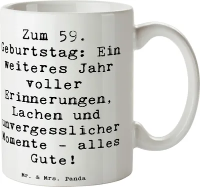 Produktbild von Mr. & Mrs. Panda Teetasse Spruch 59. Geburtstag - Weiß - Geschenk, Geburtstagssprüche, unvergessliche Momente, 59 Jahre alt, Liebe, Tasse, Kaffeebecher, Becher, haferl