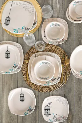 Zdjęcie produktu dla Hermia Concept, TY001024F030A5191000AET600, serwis obiadowy, zestaw naczyń ceramicznych (24 elementy), kremowy, kamionka ceramiczna, 27 x 27 x 27 cm