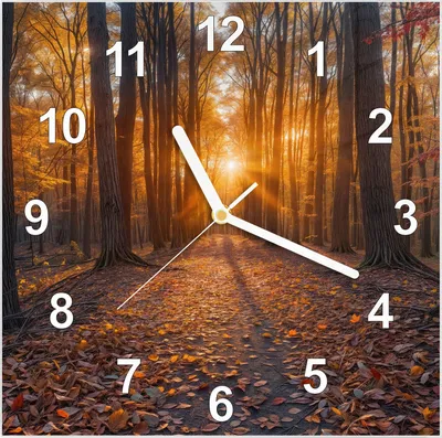 Produktbild von Wanduhr aus Glas mit Motiv Sonnenuntergang Wald- 30 x 30 cm - inkl. Aufhängesystem