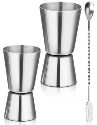 Image de Ensemble de 2 verres à cocktail en acier inoxydable : un de 3 cl et un de 5 cl, pour mesurer les spiritueux