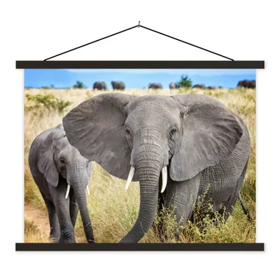Produktbild von MuchoWow® Textilposter Elefant - Tiere - Gras - Natur 150x113 cm mit schwarzem Rahmen - Wohnzimmer