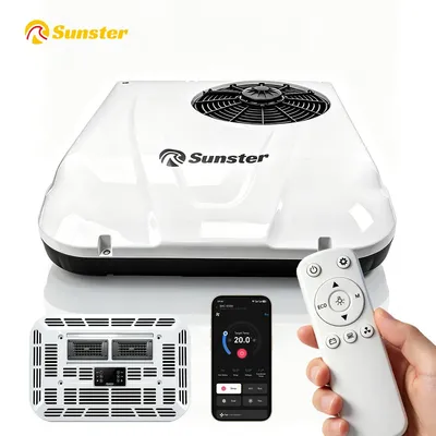Obrázek produktu pro Sunster 12V Střešní klimatizace pro obytné vozy, traktory a kombajny – s aplikací pro Bluetooth a LED osvětlením – účinná klimatizace při stání