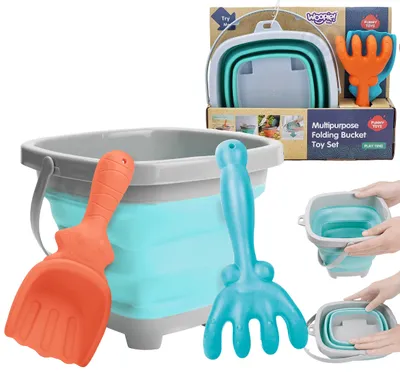 Produktbild von WOOPIE Set: Faltbarer Eimer mit Rechen und Schaufel, blau