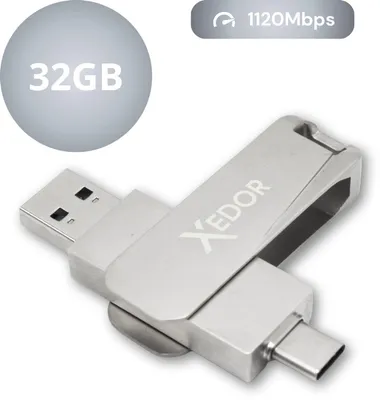 Produktbild von Xedor Base - USB-Stick - 32 GB - 1120 Mbit/s - USB-C und USB-A - iPhone und Android - Silber