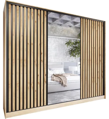 Produktbild von Schiebeschrank mit Spiegel und Schubladen LIPI D 270 sonoma / wotan eiche / schwarz