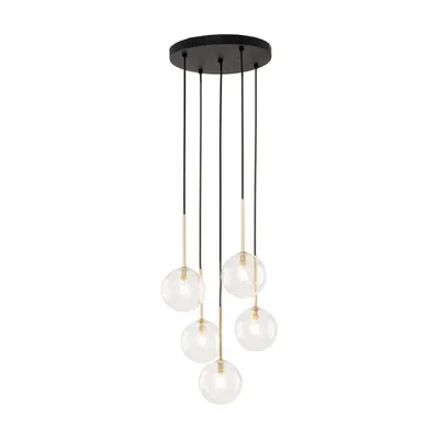 Produktbild von Hängelampe Metall Glas G9 B: 35 cm H: max. 97 cm in Schwarz Gold Kugel Schirm Retro Hängeleuchte