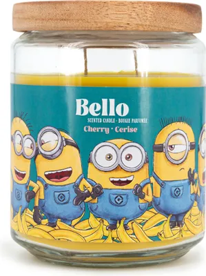 Image de Bougie parfumée Minions, 510 g, parfum noix de coco-vanille-pêche, pot en verre avec couvercle en bois, bougie décorative, rose