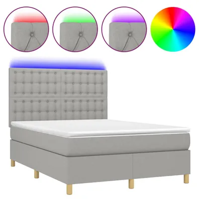 Produktbild von vidaXL Boxspringbett mit Matratze & LED Hellgrau 140x190 cm Stoff