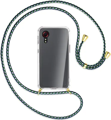 Produktbild von Handykette Backcover-Schutzhülle mit Band (Metall goldfarben) für Samsung Galaxy Xcover 5 (G525) - grün/blau/weiß