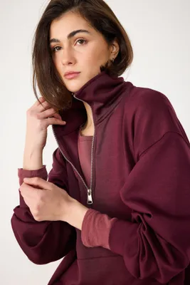 Produktbild von Sweatshirt mit halbem Reißverschluss, Burgundy, XS