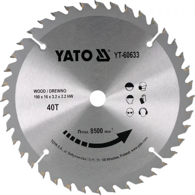 Produktbild von Yato YT-60633, Kunststoff, Holz, 19 cm, 1,6 cm, Hartmetall-bestücktes Wolfram (TCT), 8500 RPM, 1 Stück(e)
