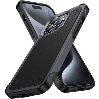 Obrázek produktu pro Pouzdro pro iPhone 15 Pro, vojenská kvalita, nárazuvzdorné hybridní 2v1 tvrdý PC a měkký TPU pouzdro Šedá černé
