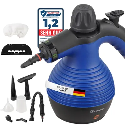 Produktbild von Sommertal Dampfreiniger Handgerät SC350 – Kompakter Hand-Dampfreiniger für alles – Polstermöbel, Fliesen, Böden, uvm – Steam Cleaner mit 350 ml Tank, 110°C Dampf, 3 Bar Druck