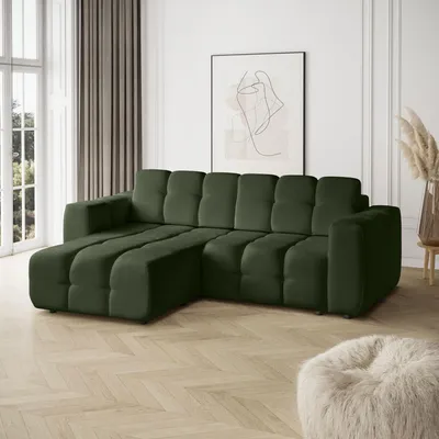 Obrázek produktu pro BEAUTYSOFA | Rohová pohovka BONA 253 cm – rohová pohovka s funkcí spaní a úložným prostorem – zelená