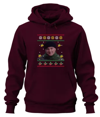 Produktbild von Harry Kevin Allein Zuhause - Weihnachtsgeschenk Ugly Hoodie Kapuzenpullover, Burgundy, M