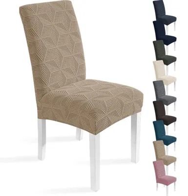Obrázek produktu pro Sada 6 potahů na židle, elastické, barva khaki, univerzální střih, lze prát, materiál: 92 % polyester, 8 % Elastan