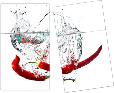 Produktbild von Spritzschutz Herdabdeckplatte Schneidebrett aus Glas Chilischoten im Wassersplash 2-Teilig (60x52cm)