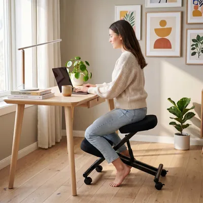 Produktbild von Kniestuhl Kniehocker Sitzhocker Bürohocker Gesundheitsstuhl ROBERT in schwarz, höhenverstellbar, bequem gepolstert, rollbar
