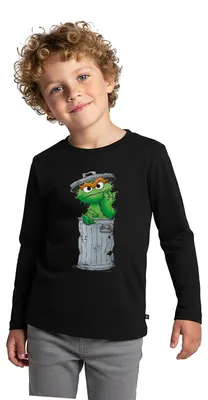 Produktbild von Spreadshirt Sesamstraße Oscar Mülltonne Kinder Premium Langarmshirt, 110/116 (4 Jahre), Schwarz