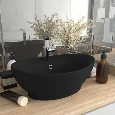 Produktbild von ZMH Luxus-Waschbecken Überlauf Matt Schwarz 58,5x39cm Keramik