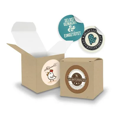 Produktbild von SET Selbstgemacht(Motiv44) 24x Faltschachtel Würfel 6,5cm BRAUN + Sticker