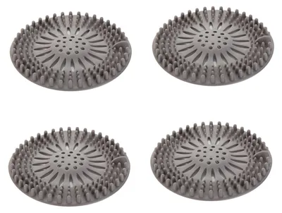 Image de INF Crépines d'évier en TPR (lot de 4) – Attrape-cheveux, filtres anti-odeurs pour salle de bain et cuisine, 13 cm x 13 cm x 1 cm Gris