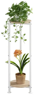 Immagine prodotto di Supporto per piante in metallo, 2 ripiani, bianco, altezza 81,2 cm