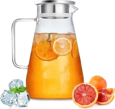Produktbild von d Glaskanne, 2,3 Liter, Wasserkaraffe mit Edelstahldeckel, Griffen, Filter, Heiß- und Kaltglaskaraffe, leicht zu reinigende Wasserkaraffe, für selbstgemachte Getränke, Kaffee, Milch,