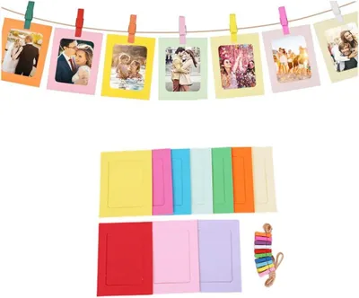 Obrázek produktu pro Rámky na obrázky z papíru, rozměr 10 x 15 cm, barevné, 20 kusů, včetně dřevěných sponek, kreativní dekorace na zeď