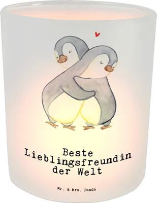Produktbild von Mr. & Mrs. Panda Teelichthalter Pinguin Beste Lieblingsfreundin der Welt - Transparent - Geschenk, Kerzenhalter, Glas, Geschenkidee, Partner, Freundin, Herz, Liebe, Love