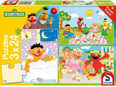 Immagine prodotto di Schmidt Spiele 56457 KINDERPUZZLE 3 x 24 pezzi SESAMSTRASSE Fare cose