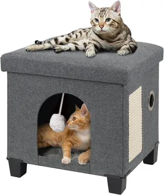 Produktbild von Famanu Katzenkubus Multifunktionales Haus mit Krabbrett und Ball - Grau