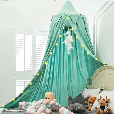 Produktbild von Betthimmel mit Fluoreszierenden Leuchten Leuchtende Sterne Betthimmel Mädchen Baldachin Kinderzimmer ,(grün,65*250*400cm)