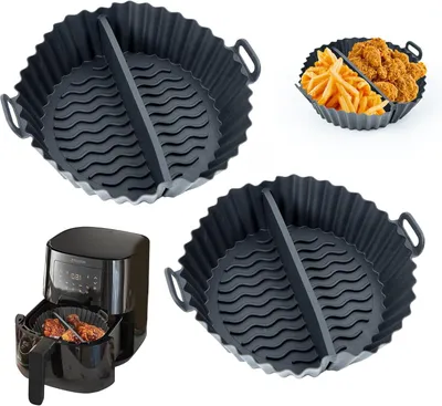 Obrázok produktu pre Silikónové formy pre Air Fryer, 2 kusy, Opakovane použiteľné, Čierne, 20x16x6.5 cm