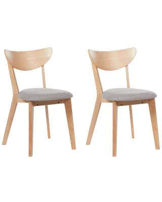 Produktbild von BELIANI Esszimmerstuhl 2er Set Hellbraun / Grau Gummibaumholz mit Gepolsterten Sitzen Hoher Rückenlehne Moderner Stil Esszimmer Ausstattung
