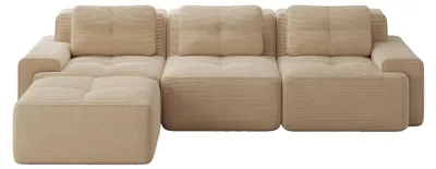 Imagen del producto de Sofá modular de esquina para tres personas, tapizado en terciopelo canalé beige
