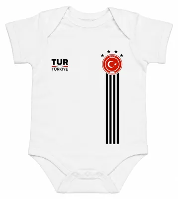 Obrázok produktu pre Turecký futbalový set s logom národného tímu – tričko a body pre bábätko, biela farba, veľkosť 3/6 mesiacov