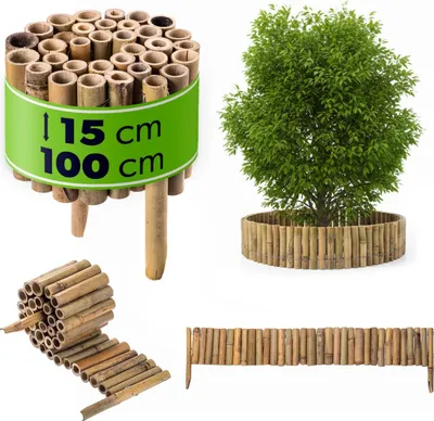 Productafbeelding van KADAX Bamboe rand voor gazon, 100 x 15 cm, flexibele border voor bloembedden, omranding voor bloembedden van bamboestokken, bamboenschutting voor de tuin, decoratieve tuinafsluiting