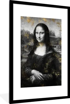 Produktbild von MuchoWow® MuchoWow® Gerahmtes Poster Mona Lisa - Leonardo da Vinci - Schwarz - Weiß 60x90 cm - Poster mit zchwarzem Bilderrahmen - Dekoration - Wandposter Wohnzimmer - Hochwertig