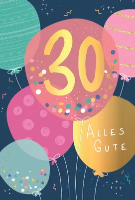 Produktbild von 30. Geburtstag Zahl in Luftballons Alles Gute Glückwunschkarte mit Umschlag
