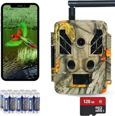 Produktbild von DirectGoods® Wildkamera 4K 48MP mit Nachtsicht & WLAN – Jagdkamera mit Bewegungsmelder, 120° Weitwinkel, IP67, inkl. 128GB SD-Karte & Stativ
