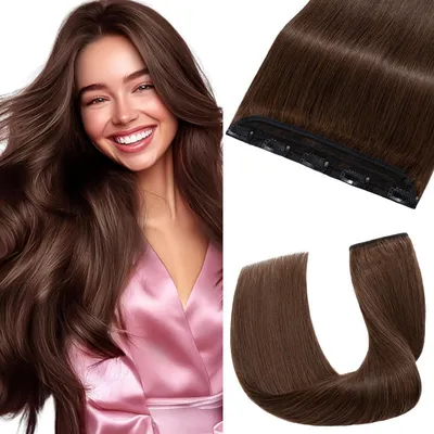 Produktbild von Echthaar-Extensions 1 Streifen 5 Clips 45 cm Schokoladenbraun 50g Remy Echthaar