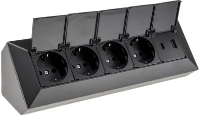 Produktbild von CHILITEC Steckdosenblock 23963, 4-fach, mit Schutzklappen, USB-A+C, schwarz