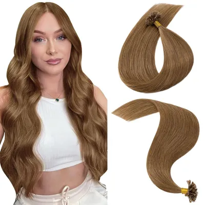 Immagine prodotto di Estensioni per capelli in cheratina, colore castano scuro, lunghezza 60 cm, tipo U-Tip, capelli Remy, confezione da 25 ciocche, peso 25 grammi