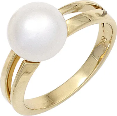 Produktbild von Ring Damenring mit Perle Süßwasser Zuchtperle 585 Gold Gelbgold Perlenring Innenumfang 52mm  Ø16.6mm