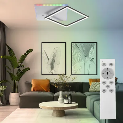 Zdjęcie produktu dla Lampa sufitowa LED, stal, ściemniana pilotem RGB LED, L 59 cm