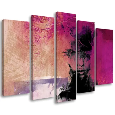 Produktbild von 5-teiliges leinwandbild frau glamour 100x70 cm Feeby lila wandbild bereit zum aufhängen