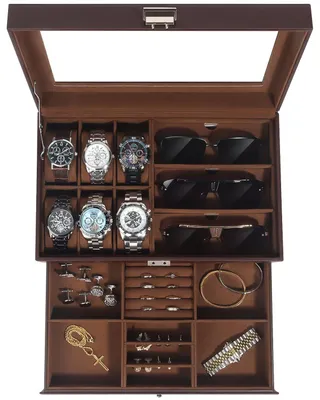 Immagine prodotto di Omgoods - Organizer per orologi e gioielli con coperchio in vetro